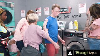 MOMMY’S BOY – Bored MILF Dee Williams & Her Besties REVERSE GANGBANG Ginger Boy In Public Laundromat